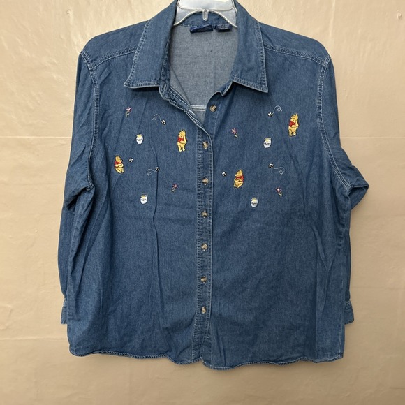 Vintage Winnie The Pooh 2X Jean Blouse Shirt - Picture 1 of 5